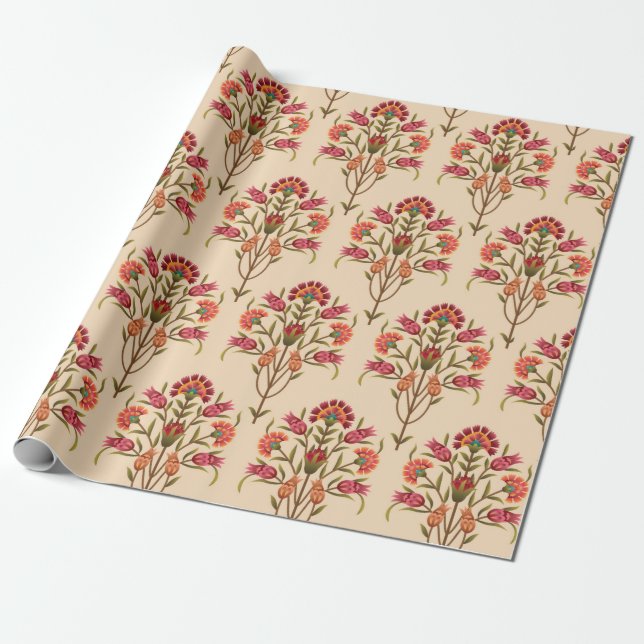 seamless mughal flower pattern design cream backgr wrapping paper (Unrolled)