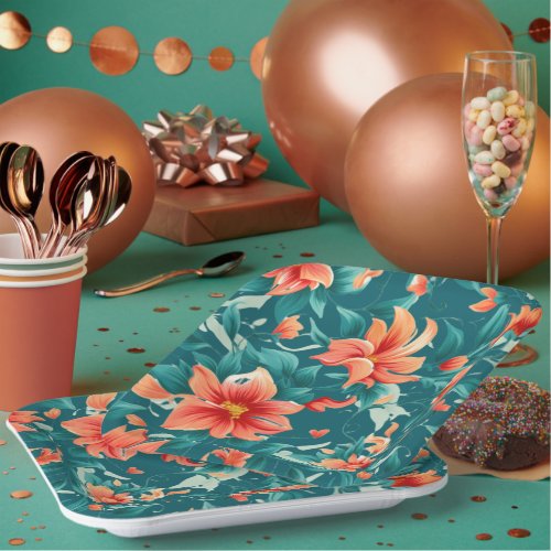 Seamless Natural Floral Pattern Paper Plates