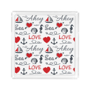Seamless nautical pattern acrylic tray