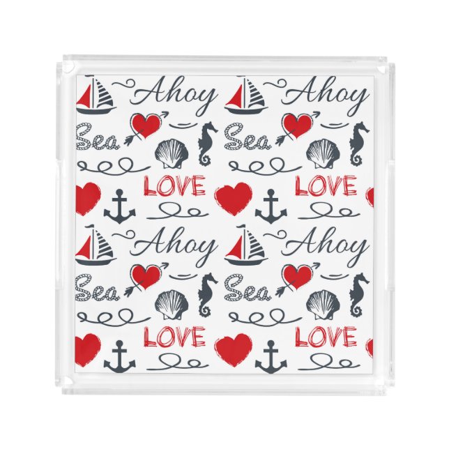 Seamless nautical pattern acrylic tray (Front)