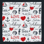 Seamless nautical pattern bandana<br><div class="desc">Seamless nautical pattern with nautical symbols (sailing boat,  anchor,  waves,  seahorse,  seashell) and red hearts decoration with text design on white background</div>