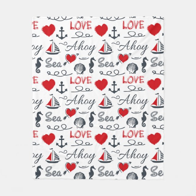 Seamless nautical pattern fleece blanket (Front)