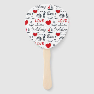Seamless nautical pattern hand fan