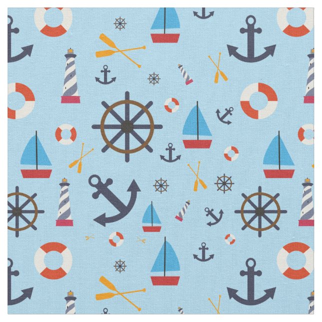Seamless Nautical Pattern, Sea Travel, Beach Time Fabric (Close Up)