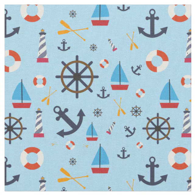 Nautical Pattern Textiles Seamless Nautical Pattern, Sea Travel, Beach Time Fabric | Zazzle