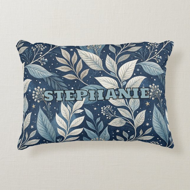 Seamless Night Garden Botanical Pattern Accent Pillow (Front)