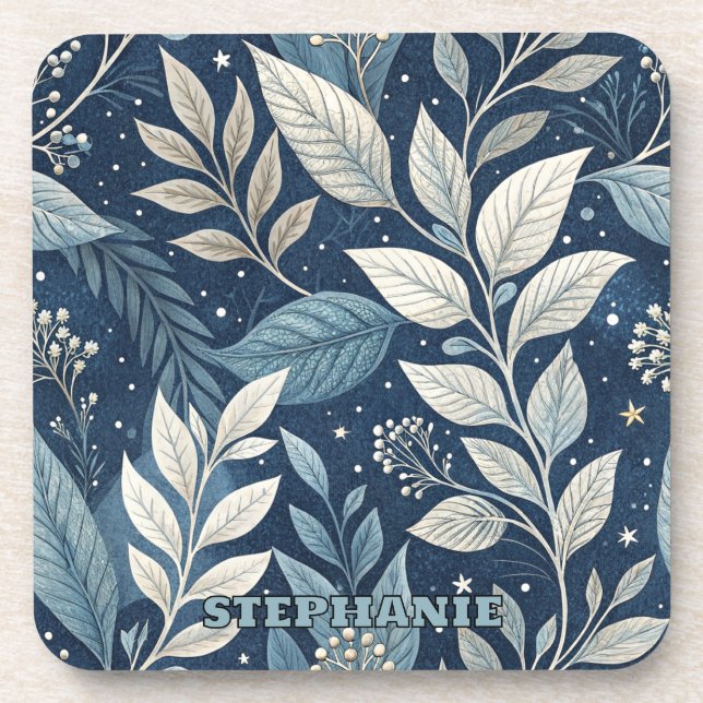 Seamless Night Garden Botanical Pattern Beverage Coaster (Front)