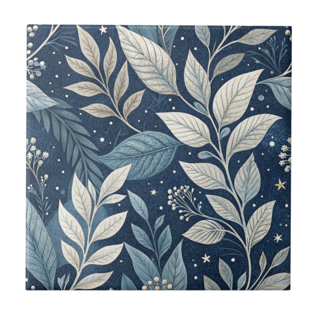 Seamless Night Garden Botanical Pattern Ceramic Tile (Front)