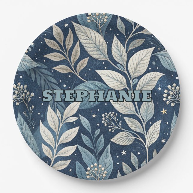 Seamless Night Garden Botanical Pattern Paper Plates (Front)