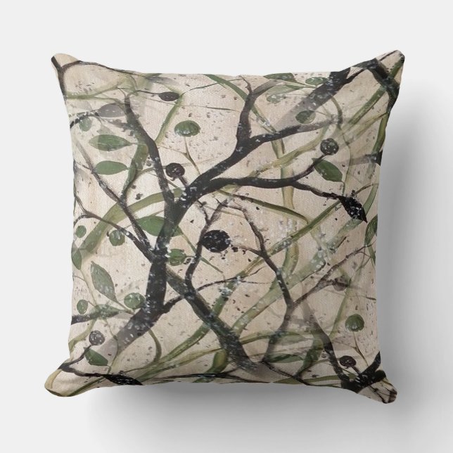 Seamless Olive Branch Abstract Art Pattern Throw Pillow (Front)