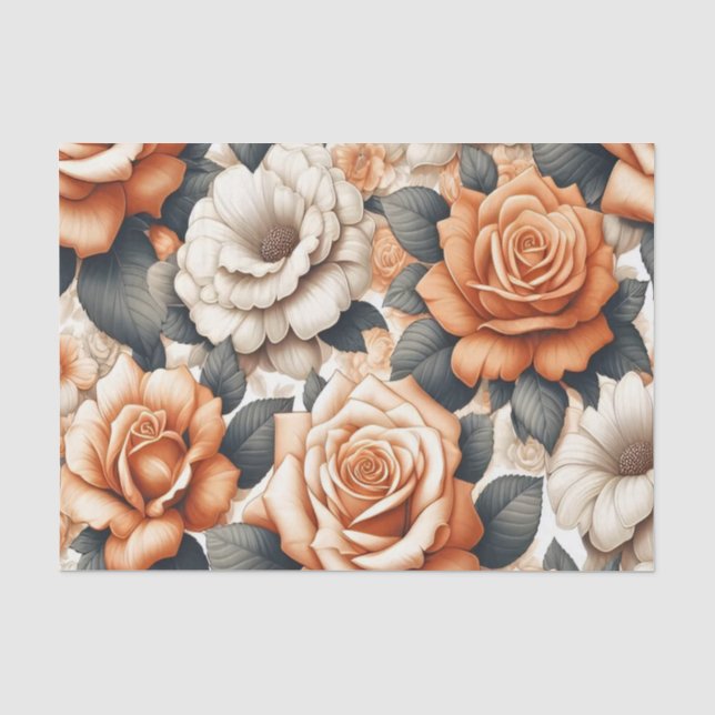 Seamless Orange and White Rose Pattern Tissue Paper (Front)