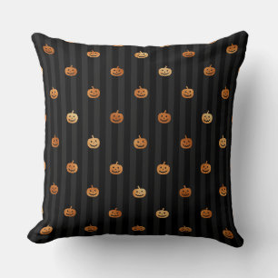 Seamless Orange Foil Pumpkins & Stripes Halloween Throw Pillow