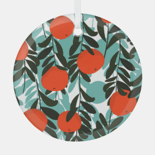 Seamless Orange Fruit Garden Print Glass Ornament