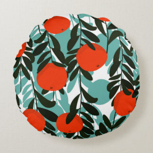 Seamless Orange Fruit Garden Print Round Pillow