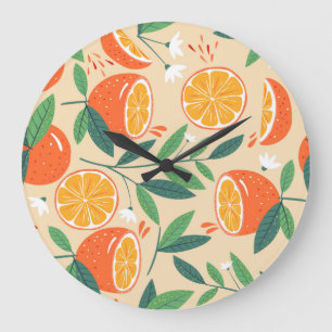 Seamless orange pattern, abstract vintage art. large clock