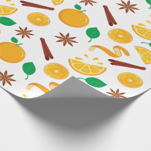 Seamless Oranges and Cinnamon Autumn Thanksgiving Wrapping Paper