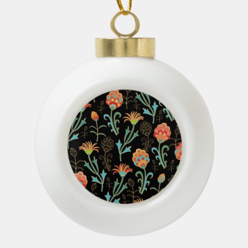 Seamless Oriental Floral Elegance Ceramic Ball Christmas Ornament