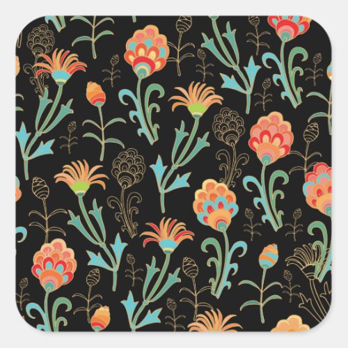 Seamless Oriental Floral Elegance Square Sticker