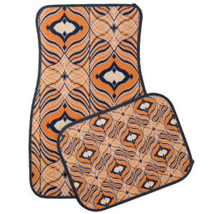 Seamless Oriental pattern, black, orange ornament. Car Floor Mat