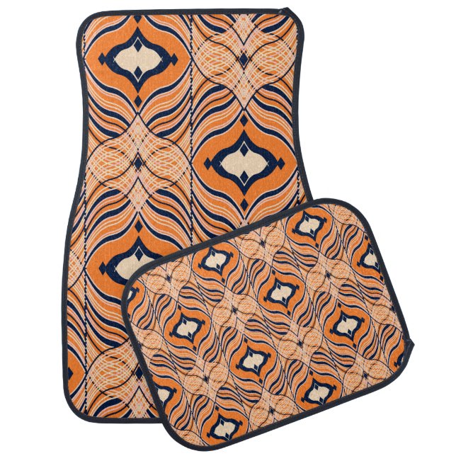 Seamless Oriental pattern, black, orange ornament. Car Floor Mat (Set)