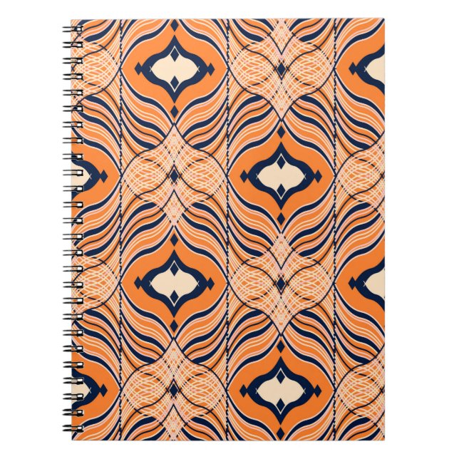 Seamless Oriental pattern, black, orange ornament. Notebook (Front)