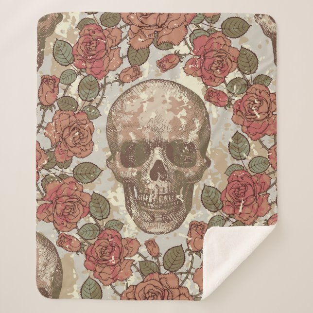 Seamless ornament in a retro style with skulls and sherpa blanket (Front)