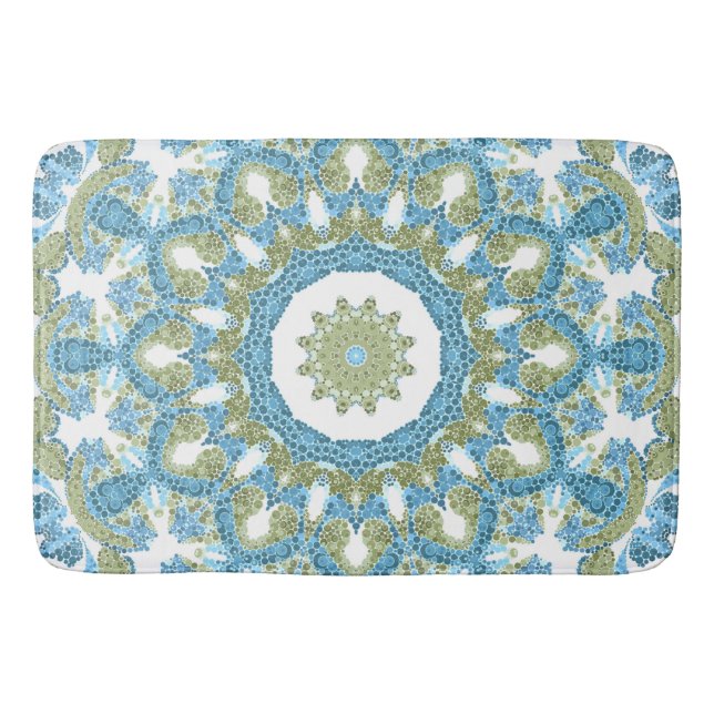 Seamless ornamental blue green white decor decorat bath mat (Front)