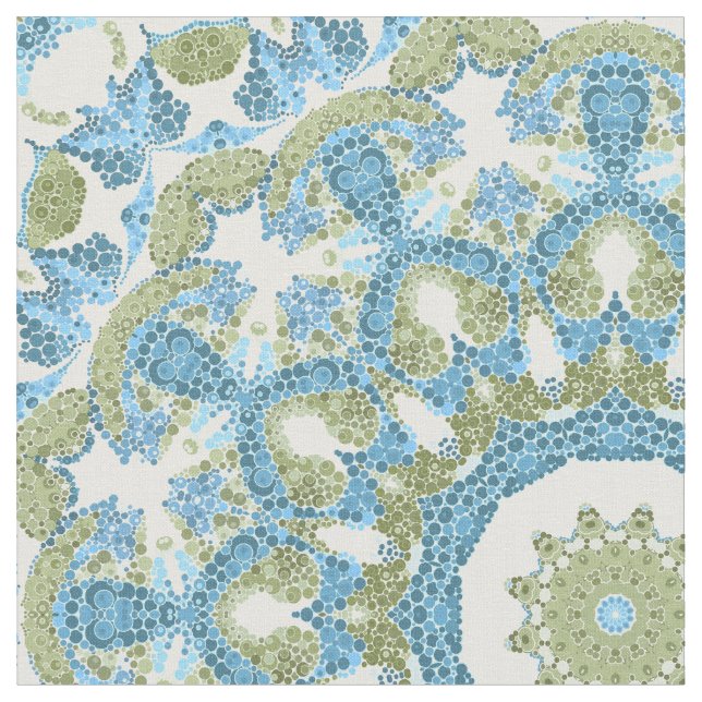 Seamless ornamental blue green white decor decorat fabric (Close Up)
