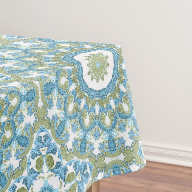 Seamless ornamental blue green white decor decorat tablecloth (In Situ)