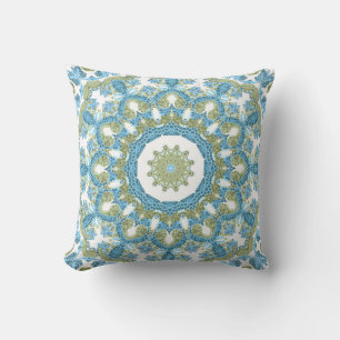 Seamless ornamental blue green white decor decorat throw pillow