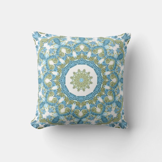 Seamless ornamental blue green white decor decorat throw pillow (Front)