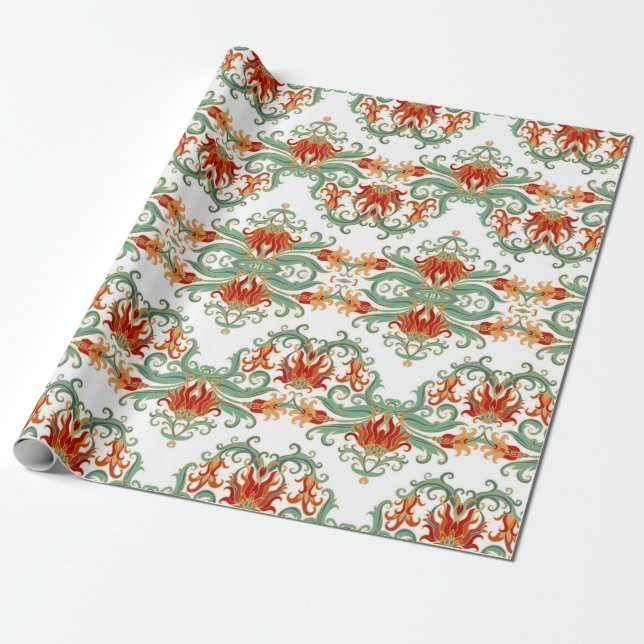 Seamless ornamental pattern with stylized red flow wrapping paper (Unrolled)