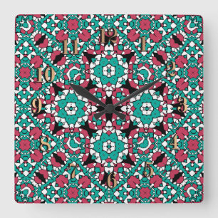 Seamless ornamental retro moroccan arabic vintage square wall clock
