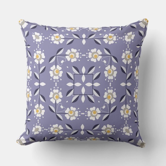 Seamless ornamental violet white flowers pastel bl throw pillow (Front)