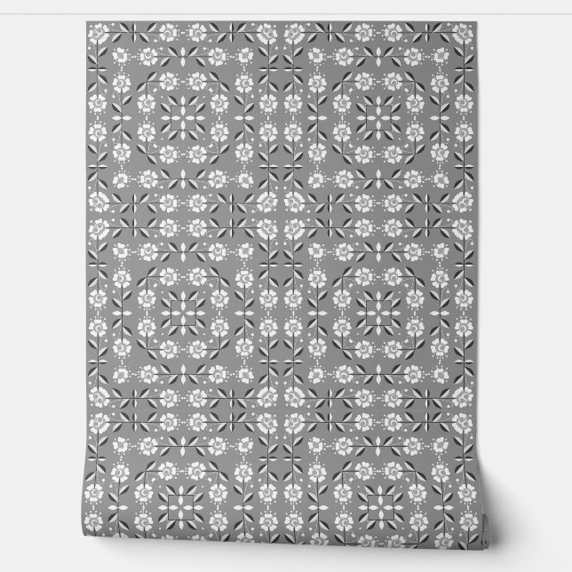 Seamless ornamental violet white flowers pastel bl wallpaper  (Unrolling)