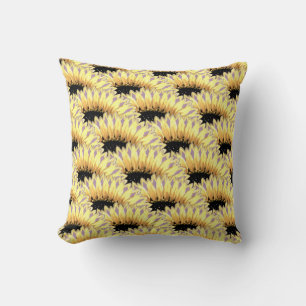Seamless Overlapping Sunflower Pattern Throw Pillow