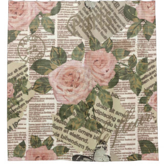 Seamless Paris travel wallpaper. Vintage newspaper Shower Curtain