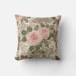 Seamless Paris travel wallpaper. Vintage newspaper Throw Pillow