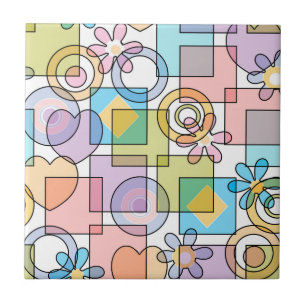 Seamless pastel geometrical shapes squares circles ceramic tile