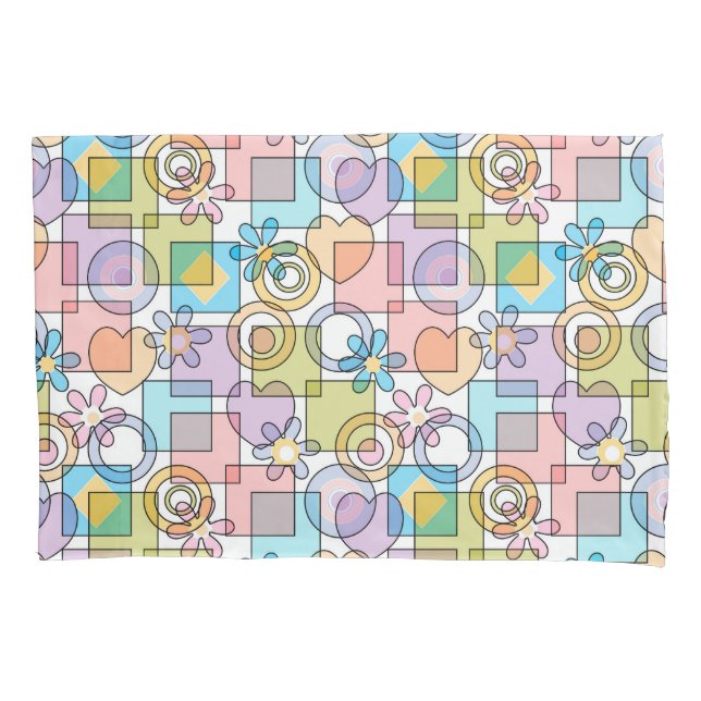Seamless pastel geometrical shapes squares circles pillow case (Front)