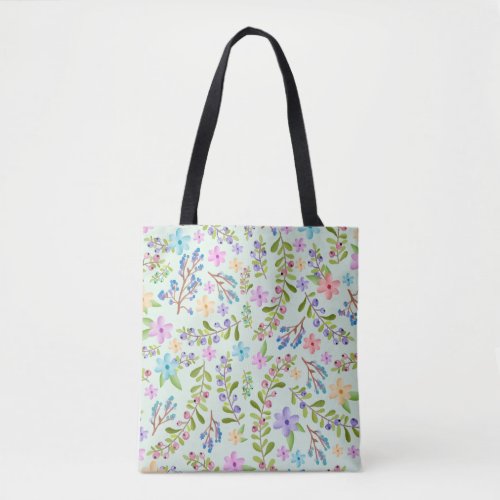 Seamless Pastel Twigs Floral Pattern Tote Bag