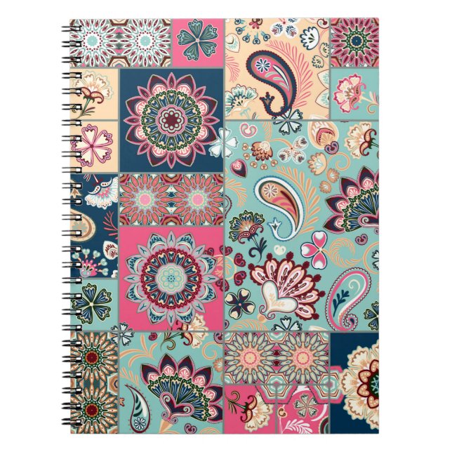 Seamless patchwork background with paisley and flo notebook (Front)