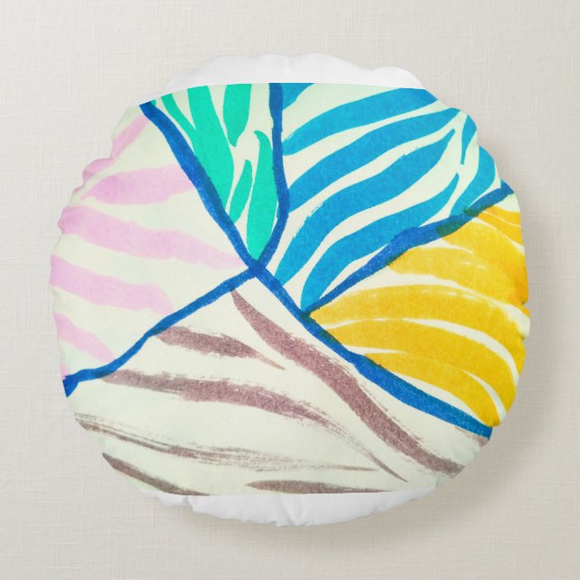 Seamless patchwork background with paisley and flo round pillow (Front)