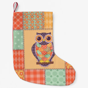 Seamless patchwork owl pattern. Vintage background Small Christmas Stocking