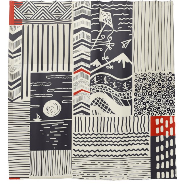 Seamless patchwork pattern from abstract doodles.  shower curtain (Front)