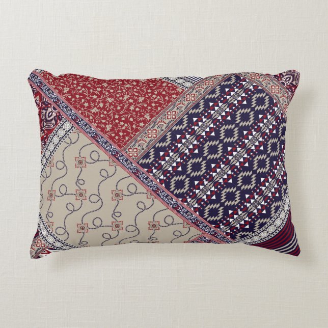 Seamless patchwork pattern on navy patchwork, abst accent pillow (Front)