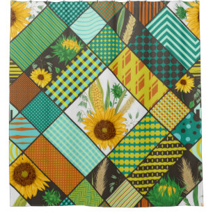 Seamless patchwork pattern with cereals, sunflower shower curtain