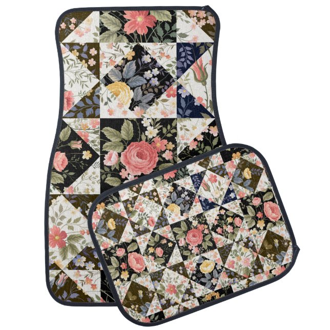 seamless patchwork pattern with flowers car floor mat (Set)