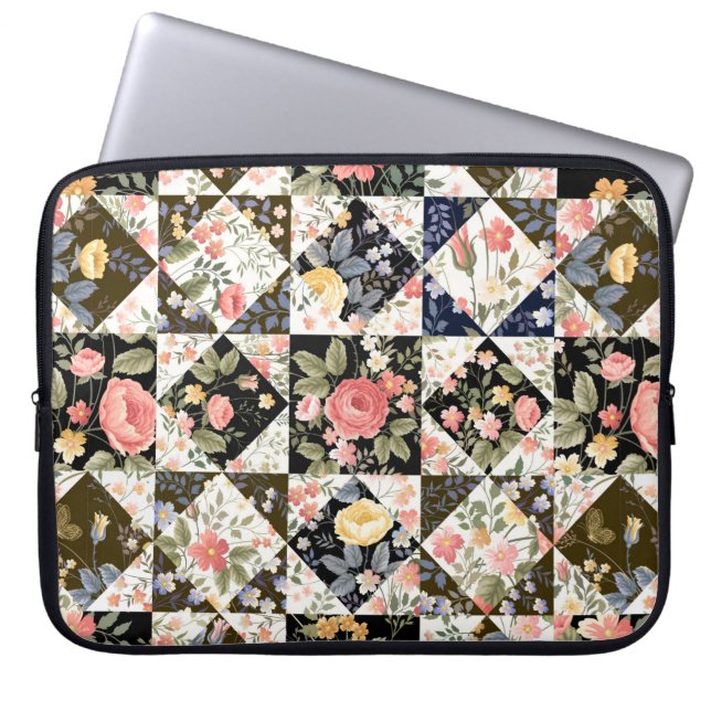 seamless patchwork pattern with flowers laptop sleeve (Front)