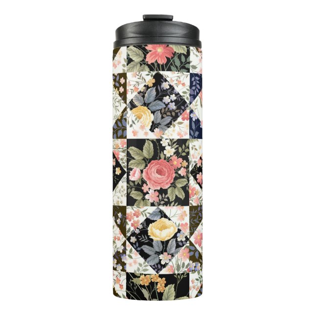 seamless patchwork pattern with flowers thermal tumbler (Front)